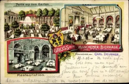 Litho Hannover in Niedersachsen, Münchener Bierhalle, Restaurant, Münchner Kindl