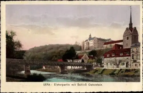 Ak Untermhaus Gera in Thüringen, Schloss Osterstein, Elster, Brücke, Kirche