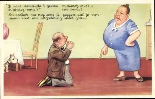 Künstler Ak Scheuermann, Willi, ? Mann auf den Knien vor einer Frau