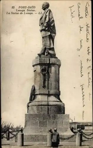 Ak Port Said Ägypten, Lesseps-Statue