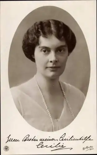 Ak Kronprinzessin Cecilie von Preußen, Portrait, Cecilienhilfe