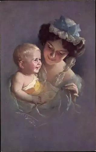 Künstler Ak Junge Frau mit Kind, Portrait, Novitas 20888