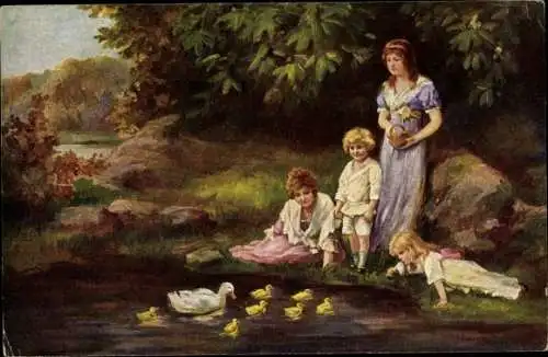 Künstler Ak Berger, F., Sommer-Idyll, Kinder, Enten