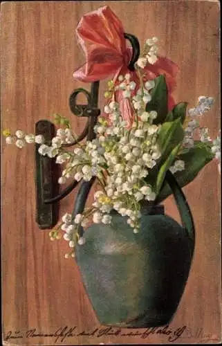 Künstler Litho Billing, M., Maiglöckchen in der Blumenvase, Schleife