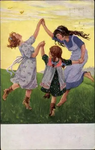 Künstler Ak Schenkel, F., Spielende Kinder auf Blumenwiese