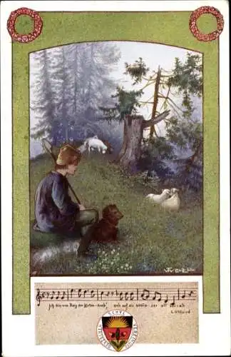 Künstler Ak Welzl, T., Dt. Schulverein, Schäfer mit Schafherde, Schäferhund