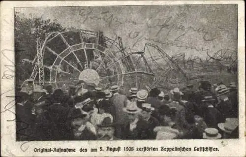 Ak Zerstörtes Zeppelinsches Luftschiff, 5. August 1908