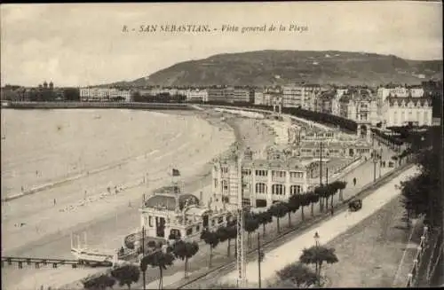 Ak Donostia San Sebastián Baskenland, Gesamtansicht des Strandes