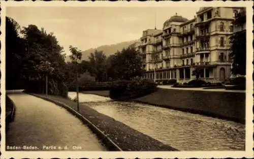 Ak Baden Baden am Schwarzwald, Partie an der Oos, Teilansicht