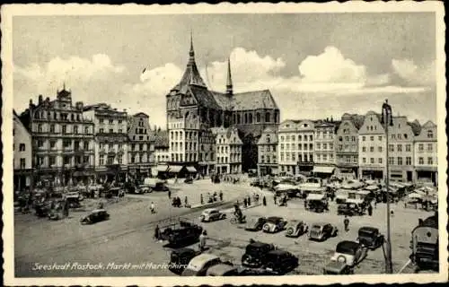 Ak Hansestadt Rostock, Markt, Marienkirche