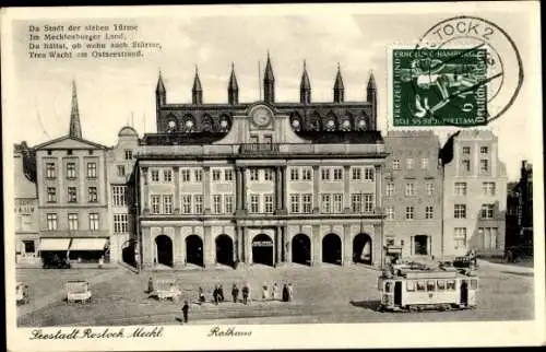 Ak Hansestadt Rostock, Markt, Rathaus, Staßenbahn
