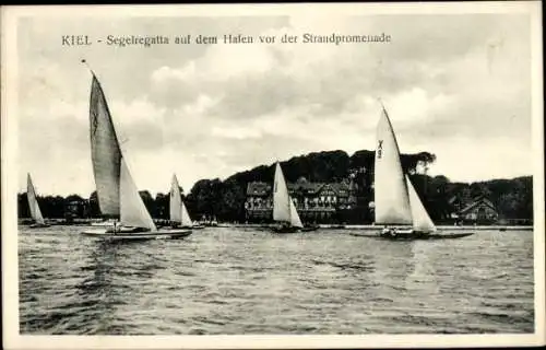 Ak Kiel, Segelregatta auf dem Hafen vor der Strandpromenade