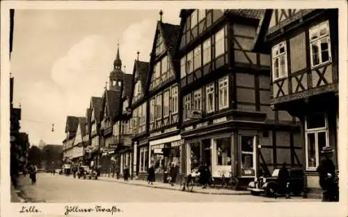 Ak Celle in Niedersachsen, Zöllner Straße, Fachwerkhäuser, Geschäfte, Autos