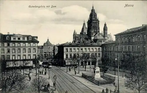 Ak Mainz am Rhein, Gutenbergplatz mit Dom