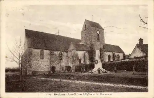 Ak Recloses Seine-et-Marne, Kirche, Denkmal