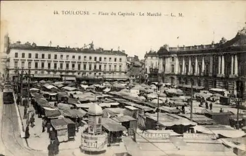 Ak Toulouse Haute Garonne, Place du Capitole, Markt