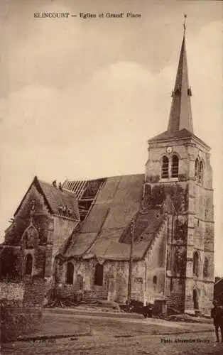 Ak Élincourt Sainte Marguerite Oise, Kirche, Grand'Place