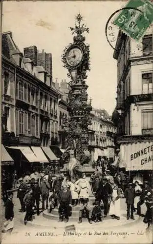 Ak Amiens Somme, L'Horloge, la Rue des Vergeaux