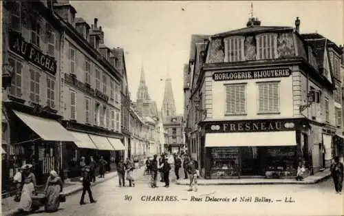 Ak Chartres Eure et Loir, Rue Delacroix et Noel Ballay, Horlogerie, Bijouterie