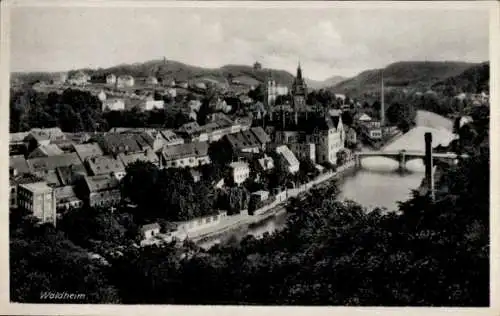 Ak Waldheim in Sachsen, Totalansicht, Brücke, Kirchturm