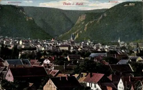 Ak Thale im Harz, Eingang ins Bodetal, Hexentanzplatz, Rosstrappe