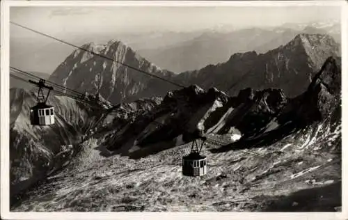 Ak Zugspitze, Bayerische Zugspitzbahn, Schwebebahn vom Schneefernerhaus zum Zugspitzgipfel