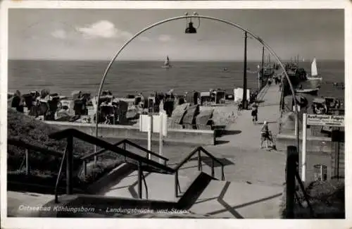 Ak Ostseebad Kühlungsborn, Landungsbrücke, Strand, Segelboote