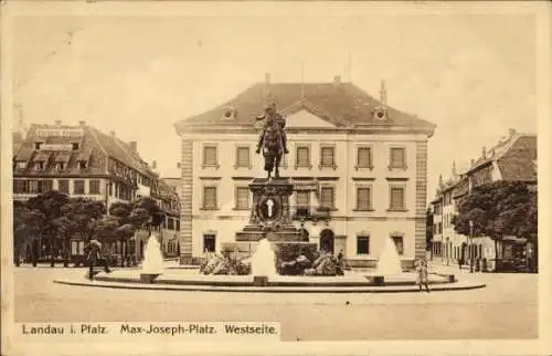 Ak Landau in der Pfalz, Max-Joseph-Platz, Westseite, Denkmal