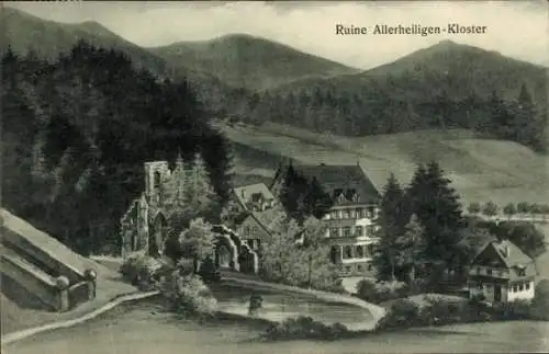 Ak Oppenau im Schwarzwald, Klosterruine Allerheiligen, Hotel Gebr. Mittenmaier