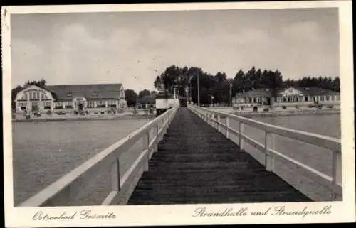 Ak Ostseebad Grömitz in Holstein, Strandhalle, Strandquelle, Seebrücke