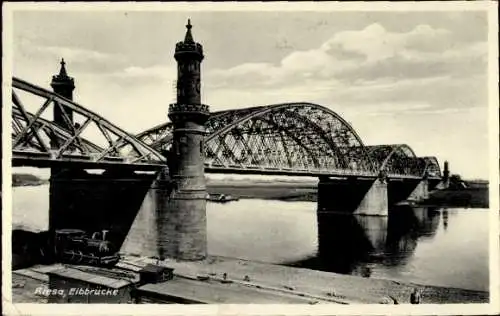 Ak Riesa an der Elbe Sachsen, Elbbrücke, Panorama