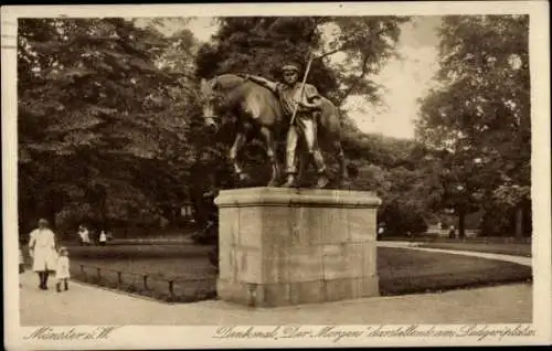 Ak Münster in Westfalen, Denkmal Der Morgen am Ludgeriplatz