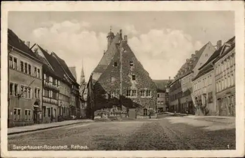 Ak Sangerhausen Rosenstadt, Marktplatz mit Brunnen und Rathaus