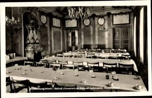 Ak Rheinsberg in der Mark, Schloss, Sanatorium Helmut Lehmann, Muschelsaal, Gedeckter Cafetisch