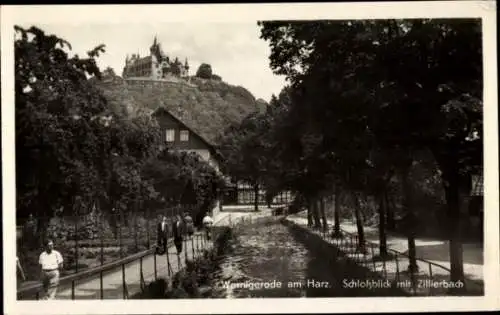 Ak Wernigerode im Harz, Schlossblick, Zillerbach