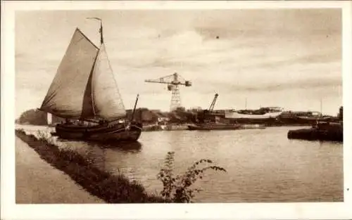 Ak Jutfaas Utrecht, Flusspartie, Hafen, Segelboot