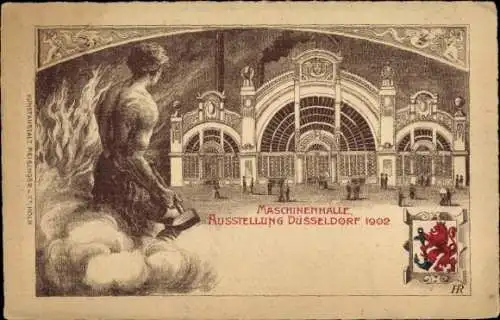 Künstler Ak Düsseldorf am Rhein, Maschinenhalle, Ausstellung Düsseldorf 1902