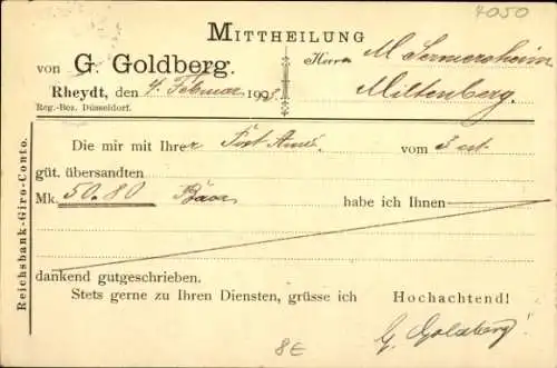 Ak Rheydt Mönchengladbach am Niederrhein, G. Goldberg