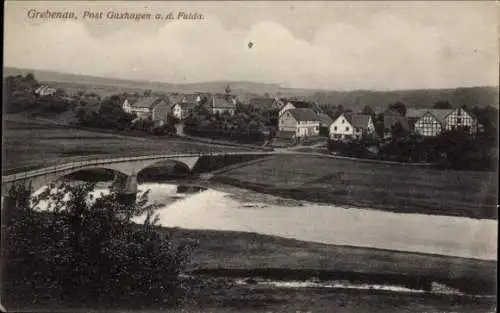 Ak Grebenau in Hessen, Teilansicht, Brücke, Fluss