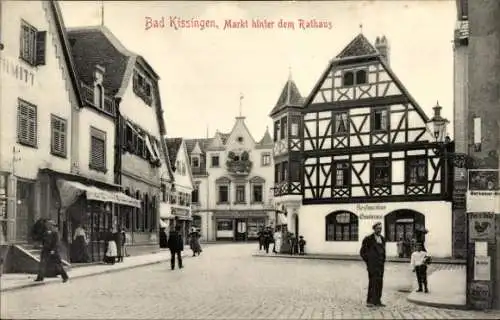 Ak Bad Kissingen Unterfranken Bayern, Markt hinter dem Rathaus, Geschäfte