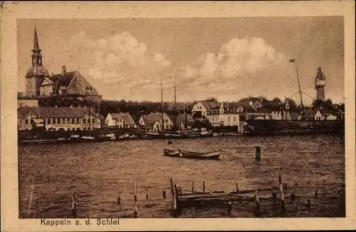 Ak Kappeln an der Schlei, Stadt vom Wasser aus gesehen, Kirche