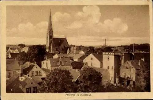 Ak Marne in Holstein Dithmarschen, Teilansicht, Kirche