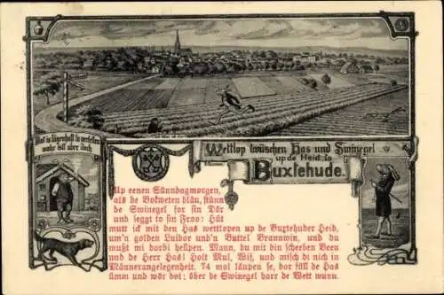 Ak Buxtehude in Niedersachsen, Wettlauf zwischen Hase und Igel, Panorama