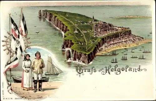 Litho Helgoland in Schleswig Holstein, Insel, Helgoländer, Fahnen