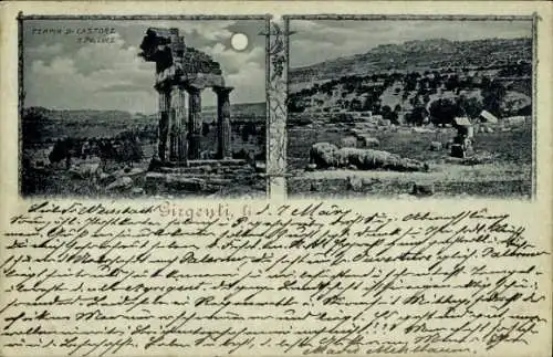 Mondschein Ak Girgenti Agrigent Sicilia, Tempio di Castore