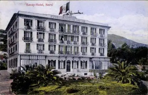 Ak Nervi Liguria, Blick auf das Savoy Hotel, Gartenanlage