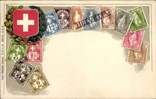 Briefmarken Litho Schweiz, Wappen, Helvetia