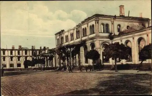 Ak Warszawa Warschau Polen, Petersburger Bahnhof, Kriegszerstörungen, I. WK