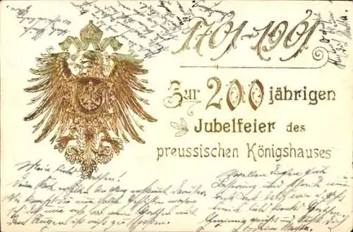 Präge Wappen Litho Zur 200 jährigen Jubelfeier des preußischen Königshauses 1901
