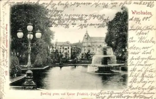 Relief Ak Wiesbaden in Hessen, Bowling green, Kaiser Friedrich-Platz